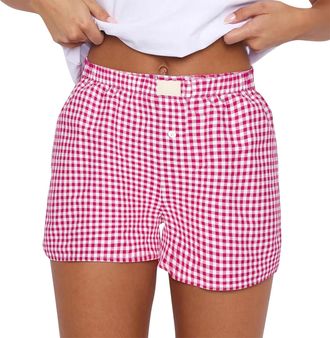 Generic Womens Pajama Bottoms Casual Beach Shorts Y2K Plaid Print Short Pants Cute Soft Shorts Sleepwear Comfortable Elastic Low Waist Sports Short Trousers C