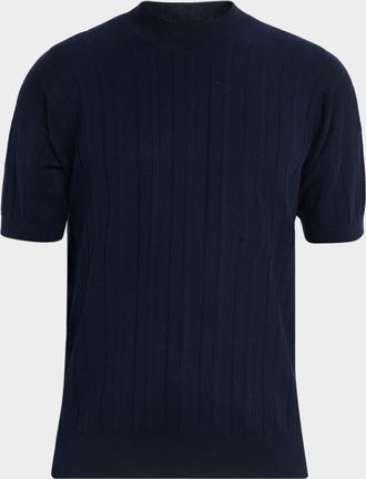 Kiton Men & apos;s Cotton Rib Short-Sleeve Crewneck Sweater