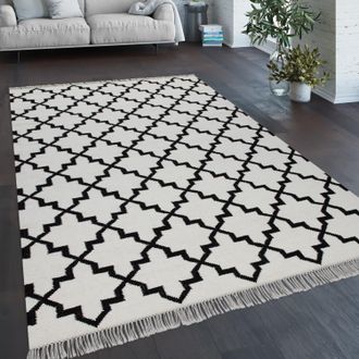 Paco Home Paco Home - Alfombra Sal&oacute;n Motivo Marroqu&iacute; Flecos Tejida A Mano Lana Algod&oacute;n Blanco 120x170 Cm