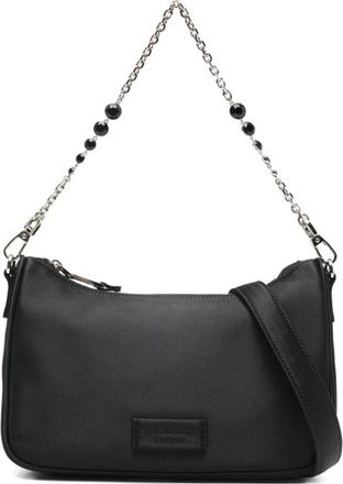 Emporio Armani Satijnen schoudertas met kettingriem - Dames - Schoudertassen - Zwart - ONE Size - Satijn - Tassen
