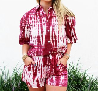 Starkx Puff Sleeve Button Up In Garnet