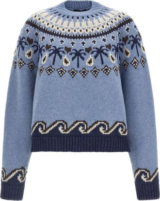 Alanui Light Blue Jacquard Crew Neck Sweater
