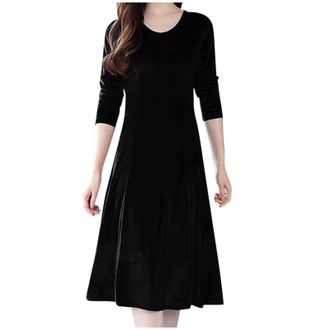 Generic Dresses Winter Women Neck Velvet Long Sleeve Slim High Waist Midi Dress Cocktail Dress (Black, M)