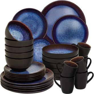 TecTake Vajilla de gres, para 6 personas, 30 piezas, azul/marr&oacute;n