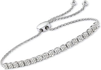 Ross-Simons Diamond Cluster Bolo Bracelet in Sterling Silver