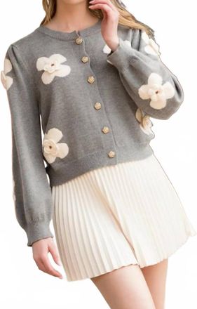 THML Clothing Floral Knit Cardigan In Grey