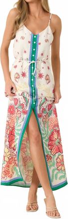 Skies Are Blue Clothing Garden Party Border Maxi Dress In Green Coral Pink