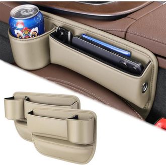 OEM Organizador Para Asiento De Coche - Juego De 2 Piezas - Piel Sint&eacute;tica - Con Portavasos - Marr&oacute;n