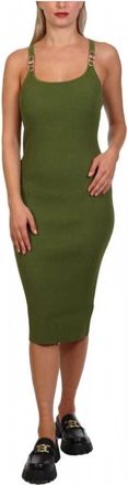 Michael Kors Geribbelde Stretch Knit Midi Tank Jurk - Dames - Casual kleedjes - Groen - L - Polyester - Kleedjes