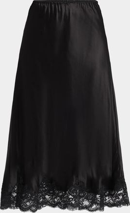 Paco Rabanne Lace-Trim Satin Midi Skirt
