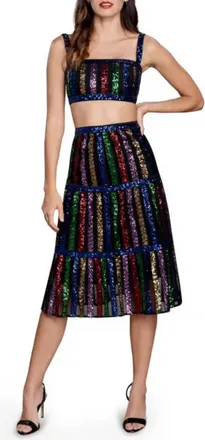 Dress The Population Diaz Sequin Crop Tank & Skirt In Blue