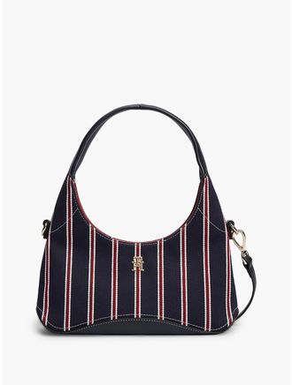 Tommy Hilfiger Womens Monogram Striped Mini Crescent Bag - Space Blue