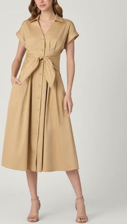 Shoshanna Josephine Porto Cotton Poplin Dress in Khaki at Nordstrom, Size 12