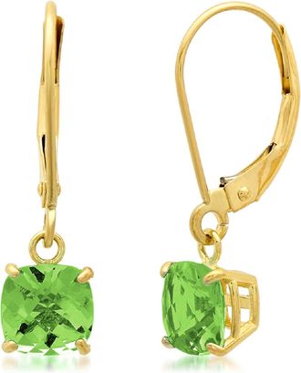 MAX + STONE Solid 10K Yellow Gold Cushion Cut Dangle Gemstone Leverback Earrings