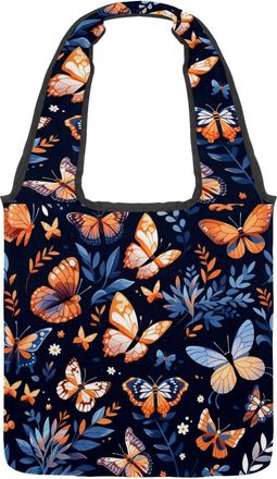 Generic Colorful Art Butterfly Reversible Canvas Shoulder Tote - Double-Sided Print, 12oz Cotton, 27cm Drop, Fold-Flat Bag for Travel, Shopping, Street Outing