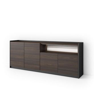 Skraut Home Aparador efecto madera roble oscuro y negro 207x37x80cm con led