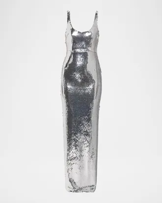 Alex Perry Sleeveless Sequined Column Singlet Gown