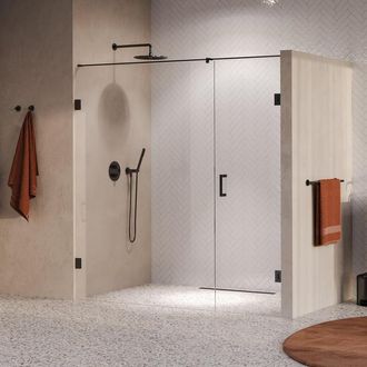 Marcel Breuer Void Nisdeur - 2-delig - 200x200cm - 70cm draaideur aan muur - glascoating - omkeerbaar - helder glas - geborsteld gunmetal PVD