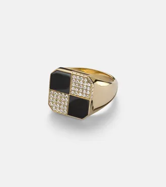 Yvonne L&eacute;on Yvonne L&eacute;on Damier 9kt gold ring with diamonds and onyx