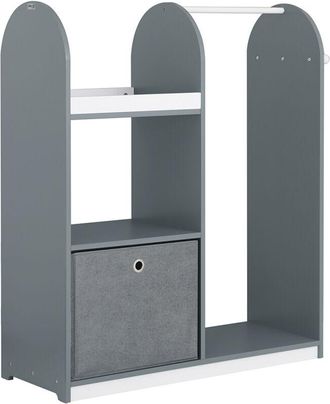 SoBuy SoBuy Armadio Cameretta Armadio Bambini con 3 Scomparti, Contenitore Tessuto e 3 Ganci Laterali Guardaroba con Appendiabiti per Bambini Grigio
