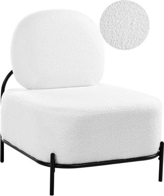 Beliani Armchair White Boucle Upholstery Metal Frame Retro Inspired Style LUNDE