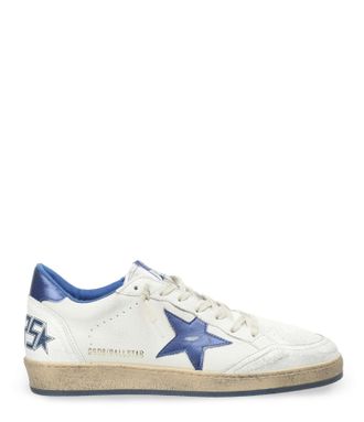 Golden Goose Baskets Homme Ball Star Cuir Blanc Bleu M&eacute;tallis&eacute;