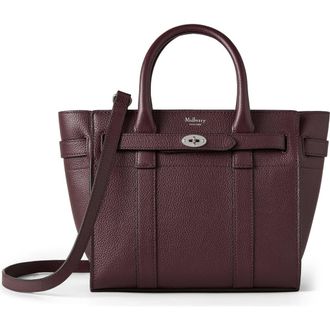 Mulberry Mini Zipped Bayswater Leather Tote in Black Cherry at Nordstrom