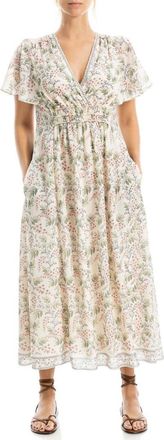 Max Studio Surplice Neck Flutter Sleeve Midi Dress in Floribun-Floribunda at Nordstrom Rack, Size X-Small