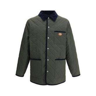 Valentino Light Jackets, male, Green, M, Quilted Velvet Jacket Stylish Design