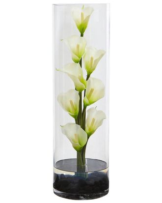 Nearly Natural Calla Lily Artificial Arrangement in Cylinder Glass Vase
