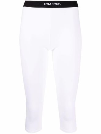 Tom Ford cropped logo-waistband leggings - White