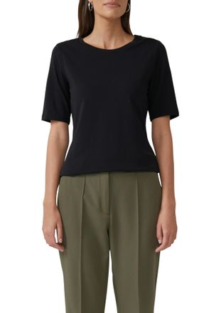 s.Oliver Black Label T-Shirt S.OLIVER BLACK LABEL, Damen, Gr. 34, schwarz, Jersey, Obermaterial: 93% Baumwolle, 7% Elasthan, unifarben, regular fit taillenbedeckt, Rundhal