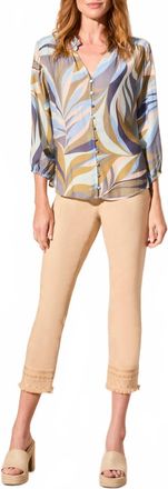 Tribal Quarter Sleeve Button Front Blouse In Greenmoss