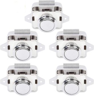 OEM Bot&oacute;n Pulsador Plateado De 5 Piezas Para Autocaravanas, Caravanas Y Veh&iacute;culos Recreativos: Cerradura De Pestillo De Puerta, Cierre De Armario