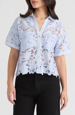 NVLT Sheer Cotton Lace Camp Shirt in Cloud Blue at Nordstrom Rack, Size X-Large