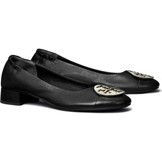 Tory Burch Claire Cap Toe Ballet Flat in Perfect Black /Gold /Silver at Nordstrom, Size 6