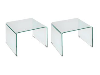 Vente-Unique Lote de 2 mesitas de noche - Vidrio templado curvado - SUZANA