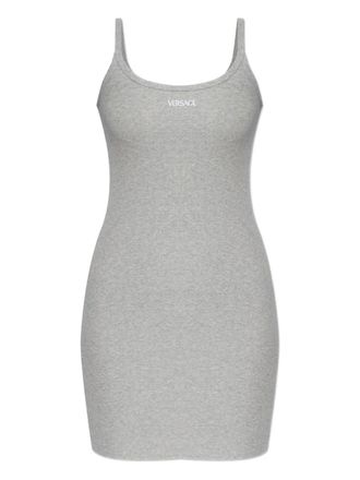 Versace Geribbelde jurk met logo - Grijs