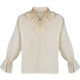 Generic Mens Medieval Pirate Shirt Ruffled Renaissance Costume Vampire Steampunk Victorian Gothic Shirt Bandage Puff Sleeve Renaissance Retro Lace Up Long Sle