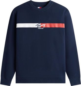 Tommy Jeans Logo Sueded Terry Sweatshirt - Heren - Sweatshirts - Blauw - S - Katoen - Hoodies & sweatvesten