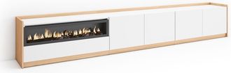 Skraut Home Mueble tv efecto madera blanco roble 310x37x50cm chimenea efecto fuego