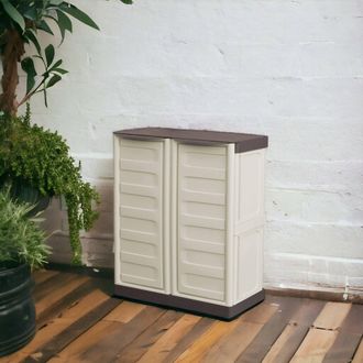 Dmora Mueble Para Exteriores O Interno Multiusos, Armario Bajo Con 2 Puertas Y 1 Estante De Polipropileno, 100% Made In Italy, 70x39h86 Cm, Color Beige, Con