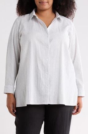 Eileen Fisher Grid Print Long Sleeve Button-Up Shirt in White at Nordstrom Rack, Size 1 X
