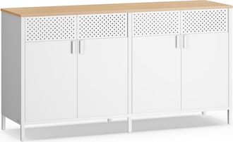 Songmics Armario almacenamiento metal 4 puertas estante ajustable blanco roble