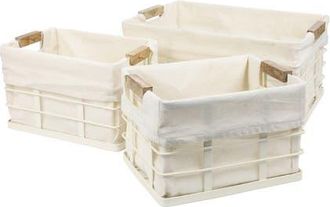 Happimess Callan Vintage Industrial Handmade Wire Metal Nesting Storage Baskets with Wood Handles and Fabric Liner in Almond at Nordstrom