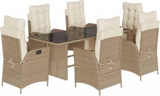 vidaXL Set Comedor De Jard&iacute;n 7 Pzas Con Cojines Rat&aacute;n Sint&eacute;tico Beige Vidaxl