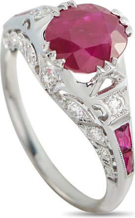 Luxury Bazaar 18K White Gold 0.18ct Diamond and Ruby Ring MF24-050726