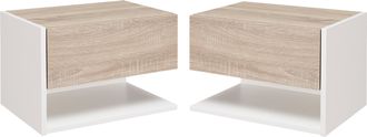OEM Juego De 2 Mesitas De Noche Flotantes Mesitas De Noche Colgantes Con 1 Caj&oacute;n Y Estante Abierto 46x30x30cm Roble Y Blanco