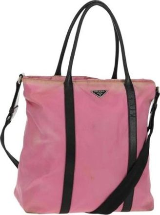 Prada Pre-owned Tote Bags, female, Pink, Size: ONE SIZE Pre-owned Nylon Tote Bag