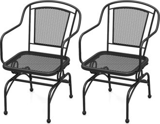 Costway Patio Rocking Chairs Set of 2 Cozy Rockers w/Metal Mesh Backrest-Black
